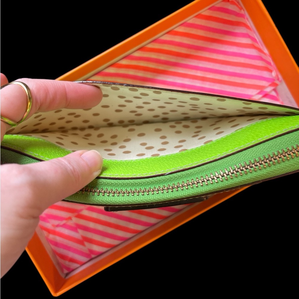 Kate Spade Neon Lime Green Zip Wallet & Neon Pink, Orange and Gold KS Box - Picture 4 of 16